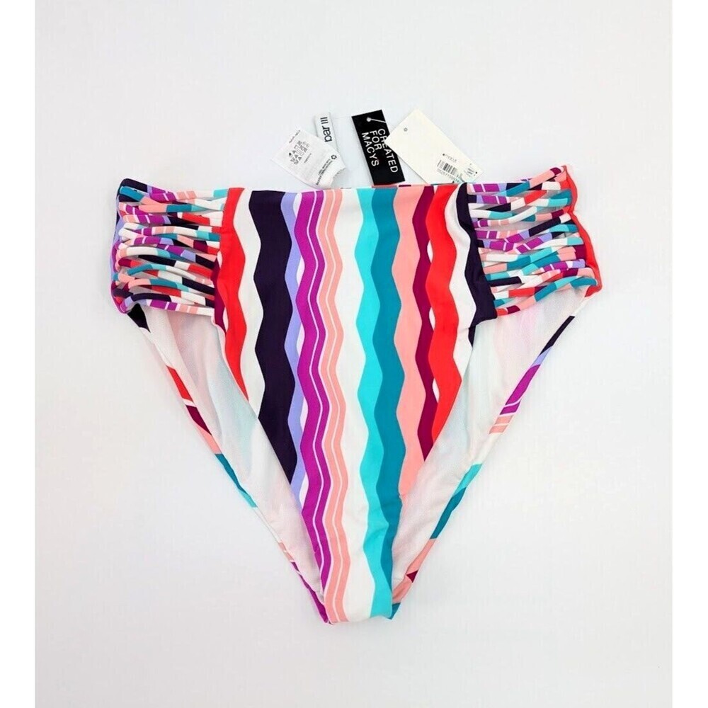 Bikini Bottom Womens Large Waves Striped High Waist Strappy Side Swimsuit Resort